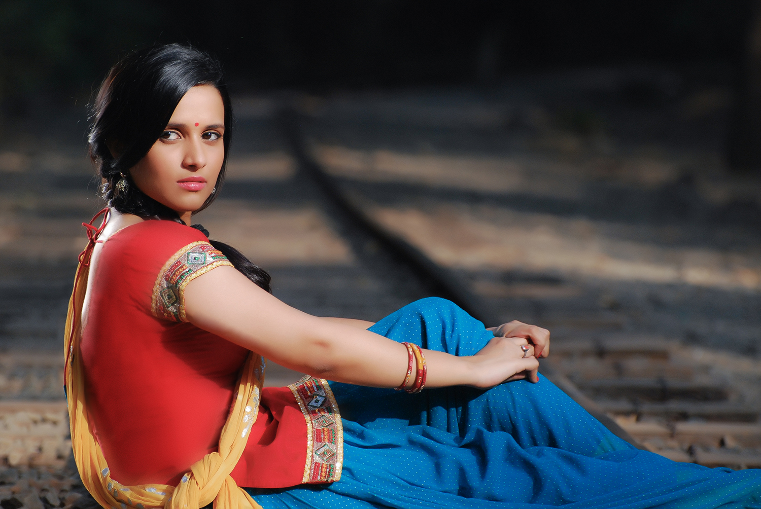 Traditional dress red punjabi female model